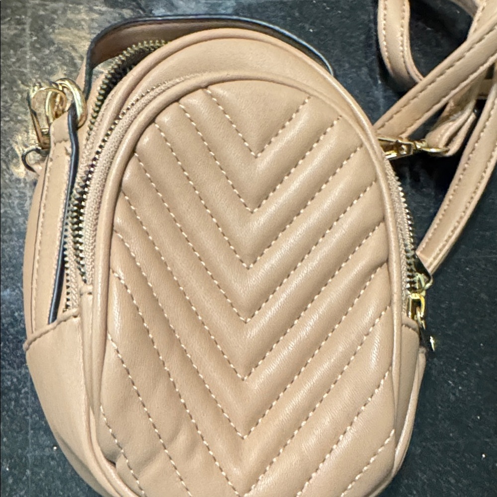 Elegant Tan Quilted Crossbody Bag